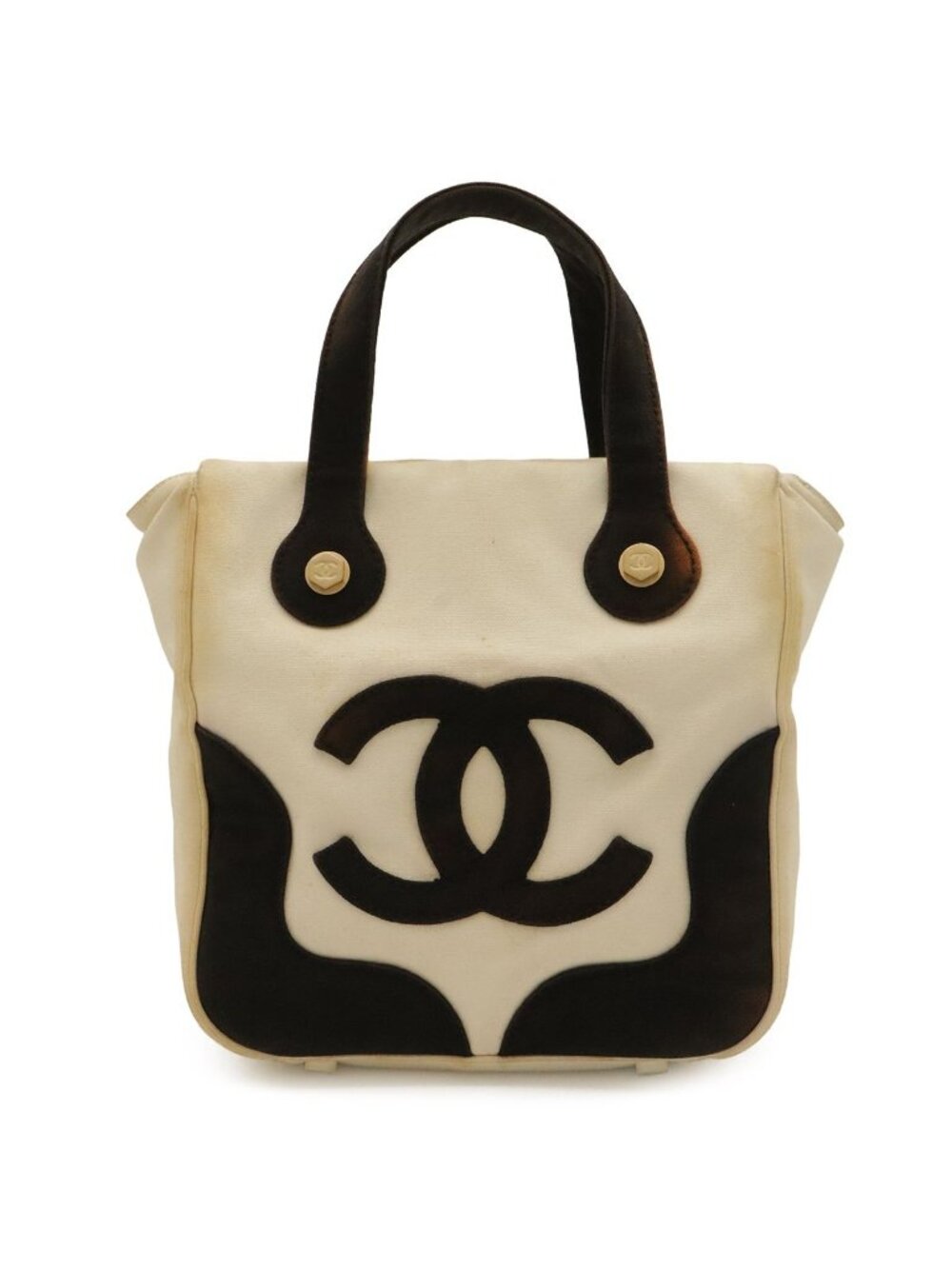 Chanel CC Logo Marshmallow Tote Bag Canvas Ivory White Black